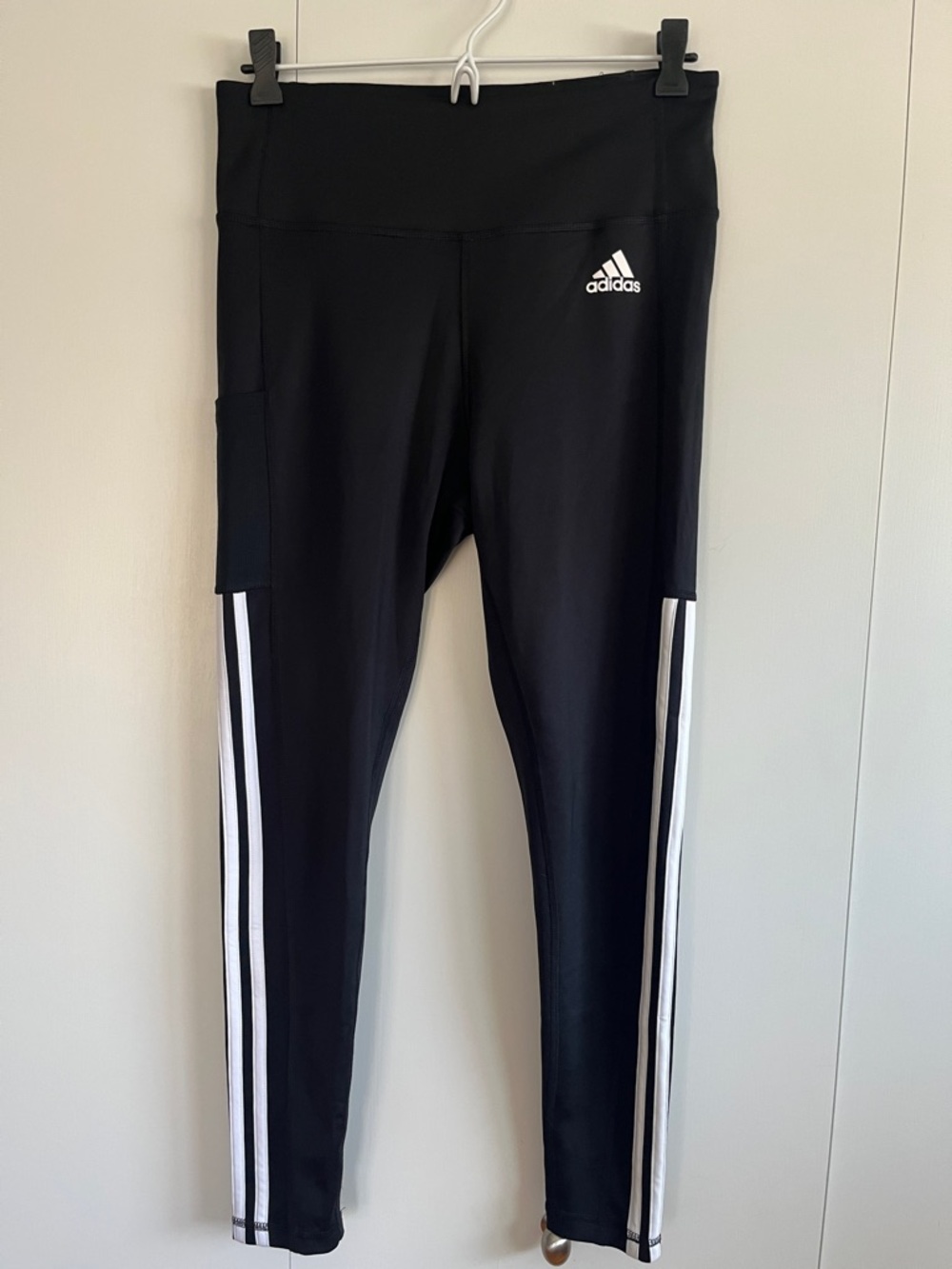adidas Black Leggings with White Side Stripes and High Waist